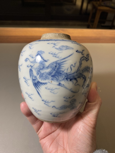 古玩陶瓷清雍正青花線描鳳紋罐拍賣,當前價格6500元