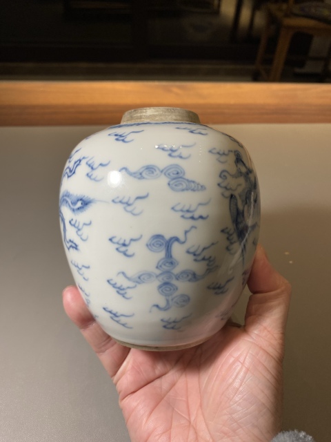 古玩陶瓷清雍正青花線描鳳紋罐拍賣,當前價格6500元
