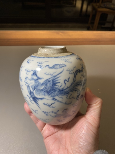 古玩陶瓷清雍正青花線描鳳紋罐拍賣,當前價格6500元