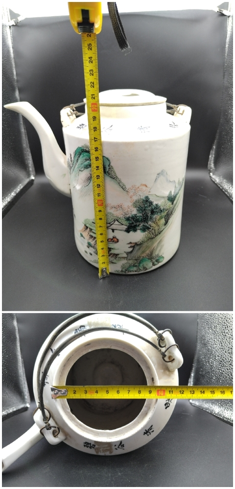 古玩陶瓷油粉彩山水人物詩文茶壺拍賣,當前價格1500元
