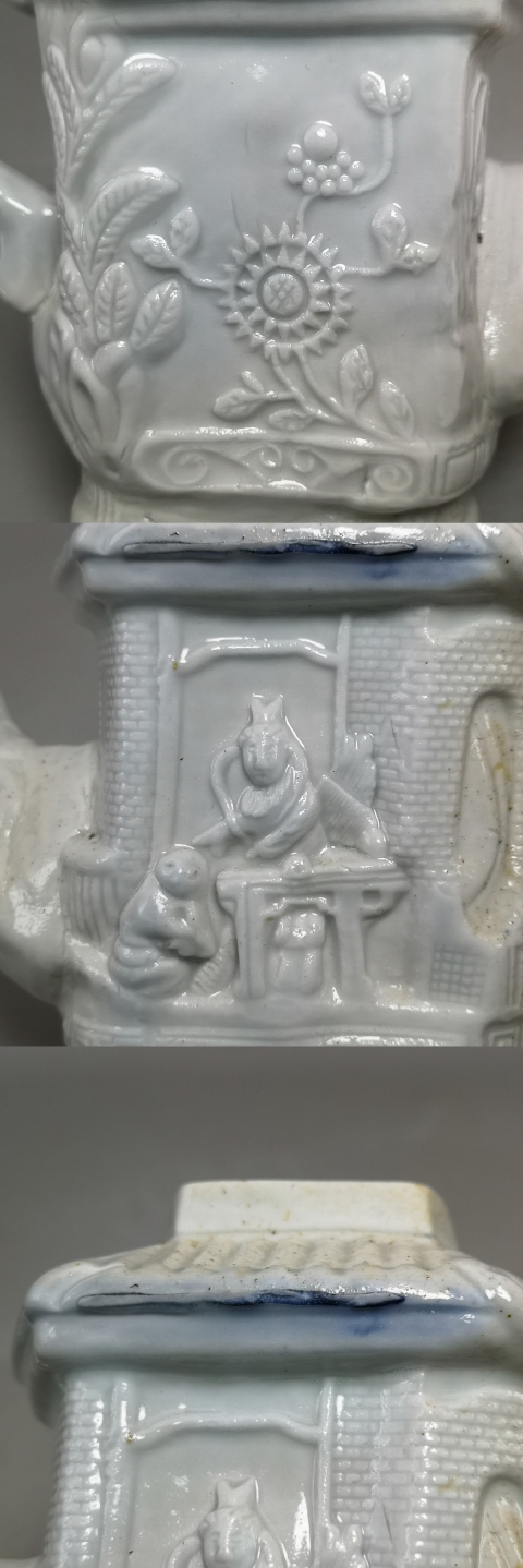 古玩陶瓷清末民國人物花卉紋白釉執壺拍賣，當前價格388元