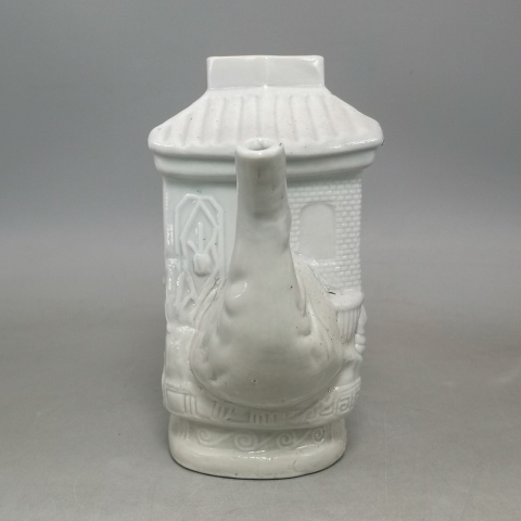 古玩陶瓷清末民國人物花卉紋白釉執壺拍賣，當前價格388元