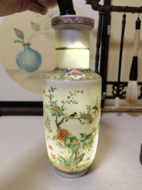 域鉴古玩】【细路精品】晚清五彩花鸟纹棒槌瓶拍卖价格/图片/值多少钱