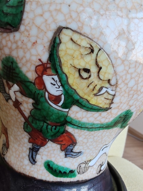 古玩陶瓷【已鑒真】哥釉五彩刀馬人物故事將軍罐拍賣，當前價格2800元