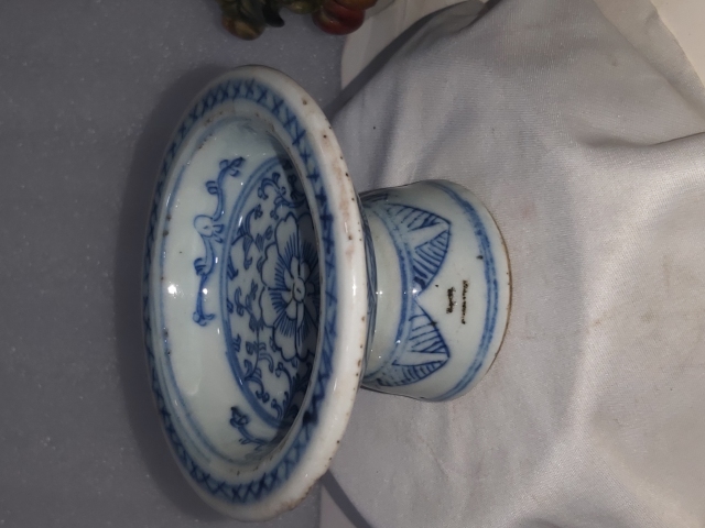 古玩陶瓷青花纏枝花紋高足貢盤拍賣,當前價格580元