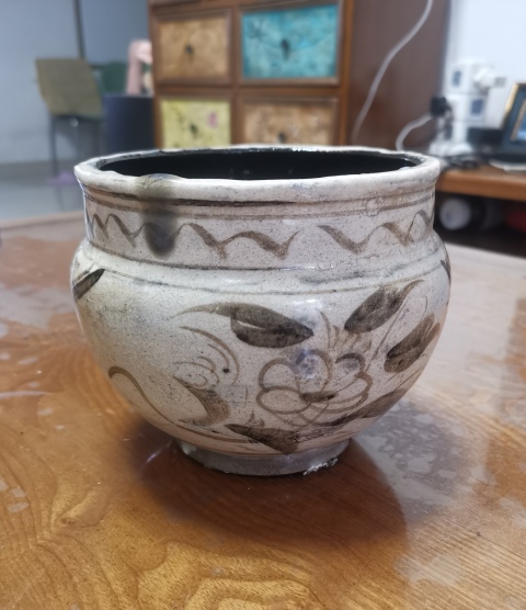 古玩陶瓷元末明初磁州窯白地黑花罐拍賣，當前價格1300元