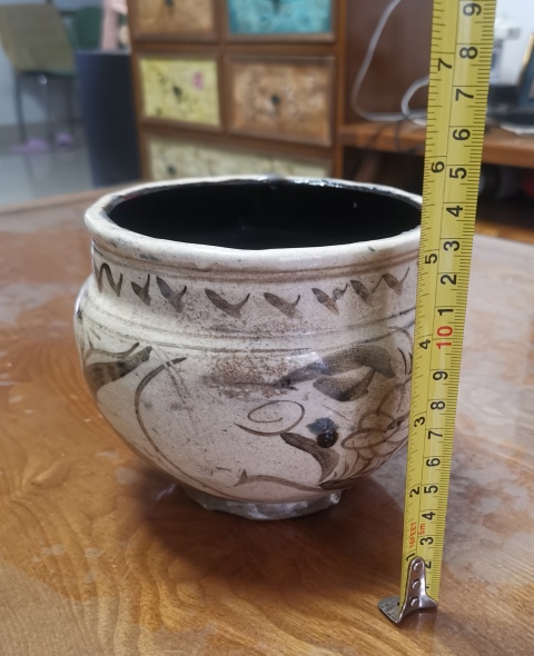 古玩陶瓷元末明初磁州窯白地黑花罐拍賣，當前價格1300元