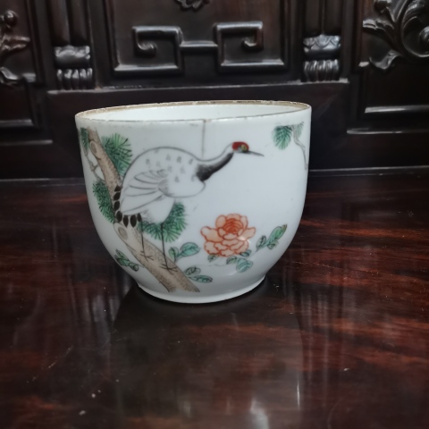 古玩陶瓷民國時期松鶴紋蓋缸拍賣,當前價格180元