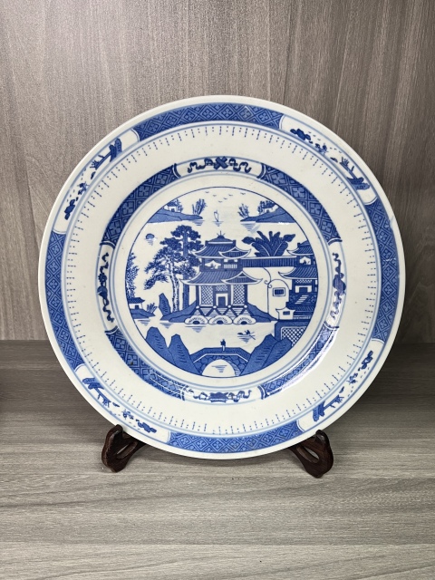 古玩陶瓷青花山水人物紋盤拍賣，當前價格1元