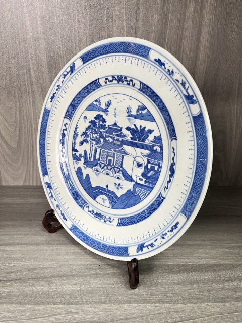 古玩陶瓷青花山水人物紋盤拍賣，當前價格1元