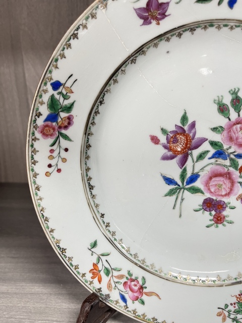 古玩陶瓷清乾隆 精品廣彩折枝花卉紋折沿盤拍賣，當前價格320元
