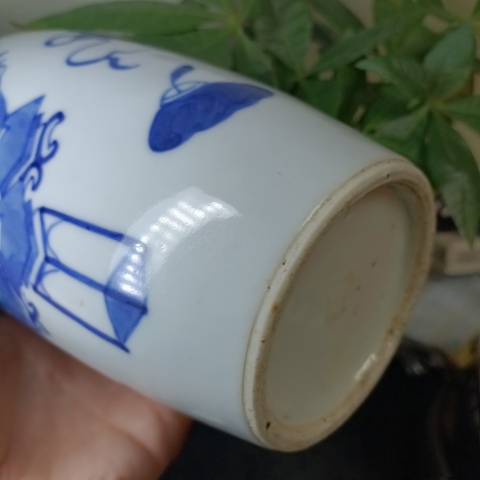 古玩陶瓷清中晚青花博古花卉羅漢瓶拍賣,當前價格9000元
