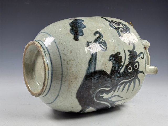 古玩陶瓷明末清初青花龍紋四系壺拍賣(mài),當(dāng)前價(jià)格10500元