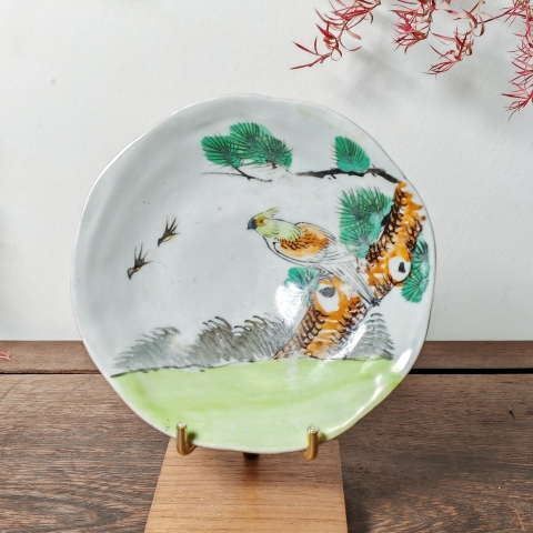 古玩陶瓷粉彩松鷹圖花口盤三只拍賣，當前價格100元