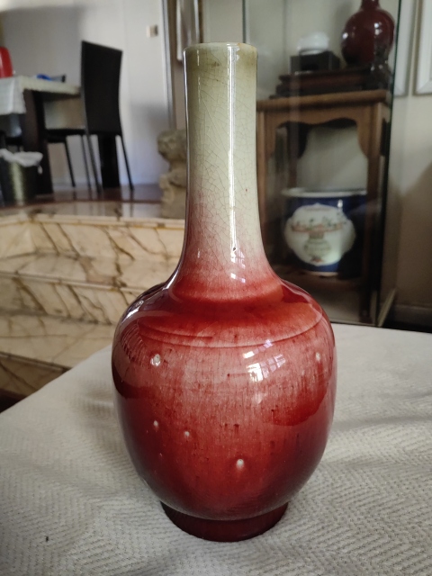 古玩陶瓷清中期朗紅釉長頸瓶拍賣,當前價格12600元