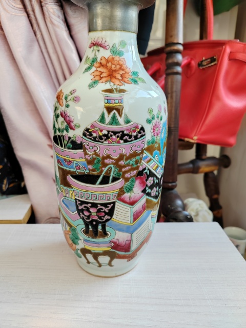 古玩陶瓷粉彩博古花卉詩文瓶拍賣,當前價格2688元