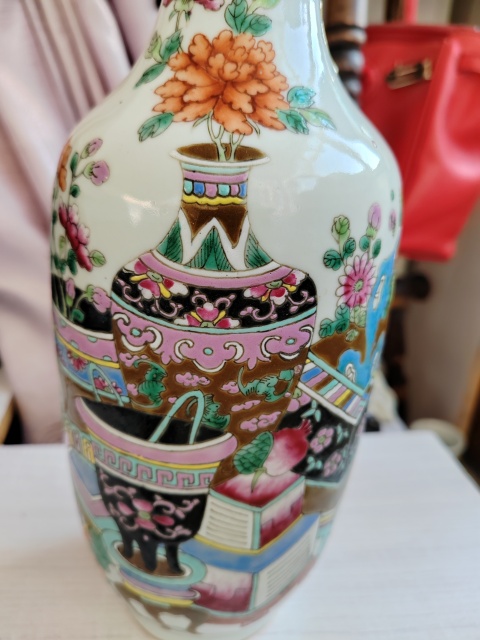 古玩陶瓷粉彩博古花卉詩文瓶拍賣,當前價格2688元