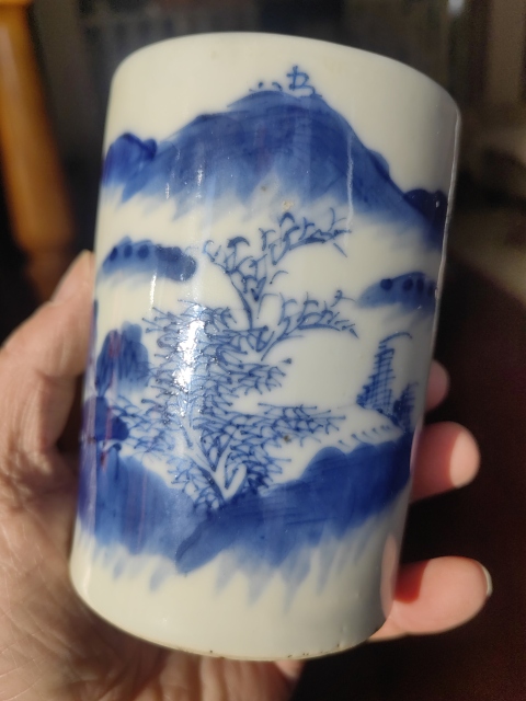 古玩陶瓷山水紋青花筆筒拍賣，當前價格3200元