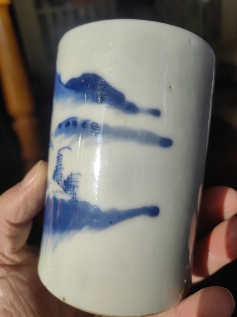 古玩陶瓷山水紋青花筆筒拍賣，當前價格3200元