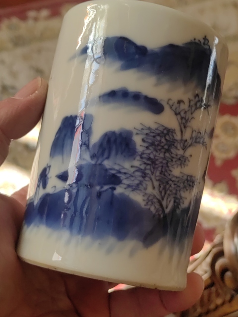 古玩陶瓷山水紋青花筆筒拍賣，當前價格3200元