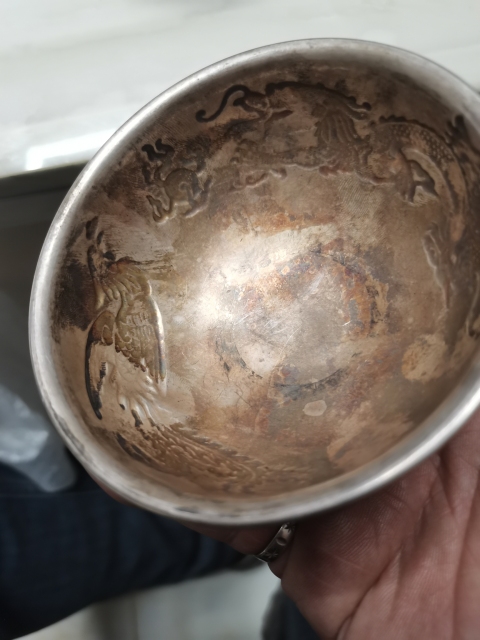 古玩雜項銀碗底款老鳳祥。龍鳳呈祥。一對一塊出。拍賣，當前價格5999元