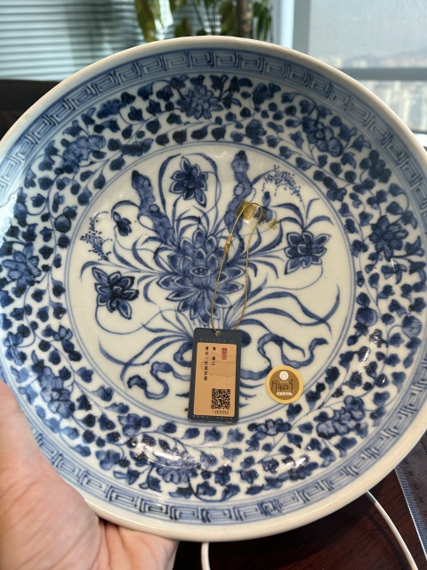 古玩陶瓷雍正青花一把蓮紋盤拍賣，當(dāng)前價格25000元