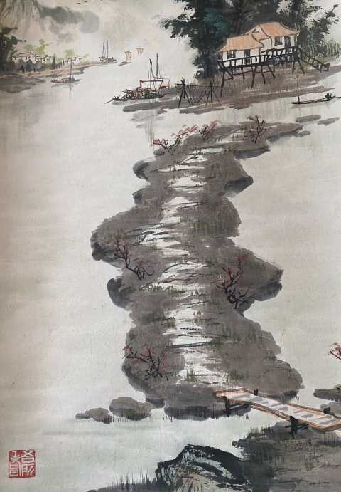 古玩字畫(huà)域鑒研究院已實(shí)物保真 海派名家 上海著名畫(huà)家 書(shū)畫(huà)鑒定家 馬燮文 桂林春色 手工原裱立軸拍賣(mài)，當(dāng)前價(jià)格2988元
