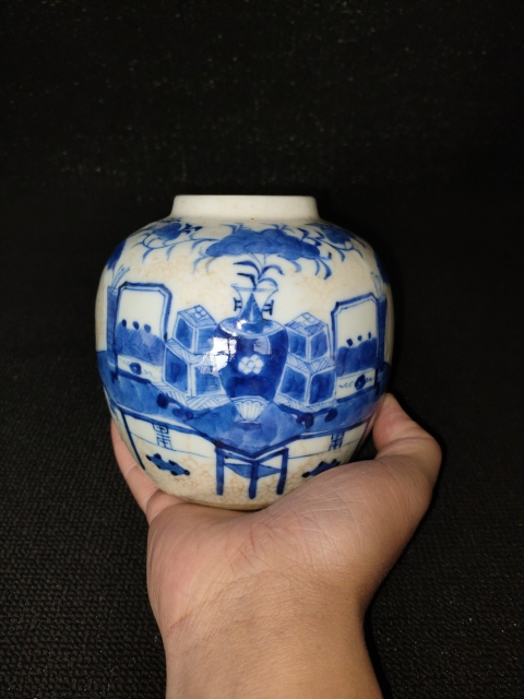 古玩陶瓷【咸豐】哥釉青花博古圖蓋罐【太漂亮了】拍賣,當前價格0元