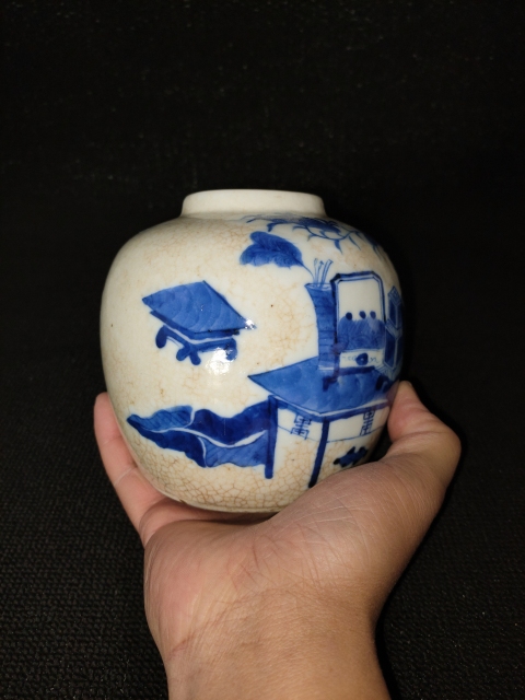 古玩陶瓷【咸豐】哥釉青花博古圖蓋罐【太漂亮了】拍賣,當前價格0元