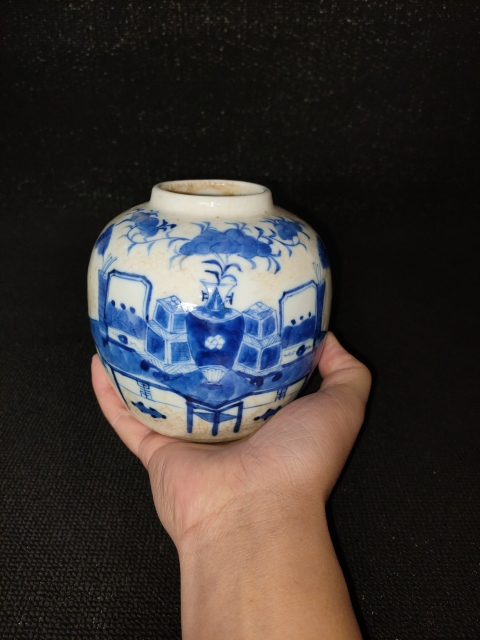 古玩陶瓷【咸豐】哥釉青花博古圖蓋罐【太漂亮了】拍賣,當前價格0元