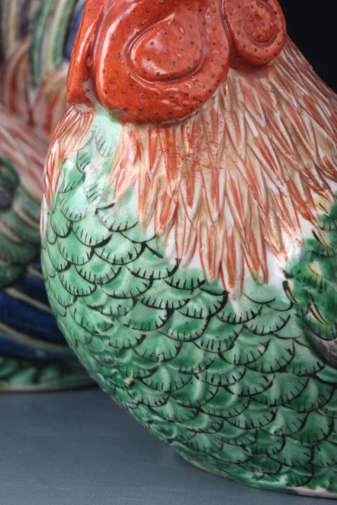 古玩陶瓷【8848-49】清乾隆  粉彩雄雞瓷塑擺件拍賣，當前價格8100元