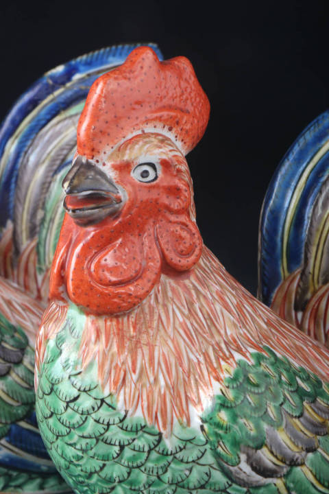 古玩陶瓷【8848-49】清乾隆  粉彩雄雞瓷塑擺件拍賣，當前價格8100元