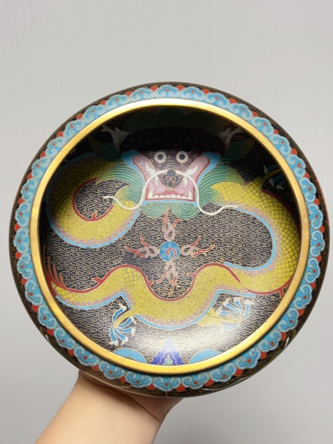 古玩雜項銅胎掐絲琺瑯 雙龍戲珠紋筆洗拍賣,當前價格3680元