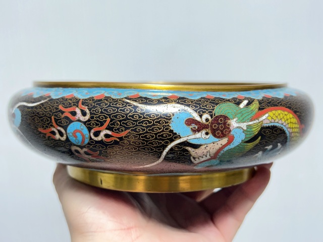 古玩雜項銅胎掐絲琺瑯 雙龍戲珠紋筆洗拍賣,當前價格3680元
