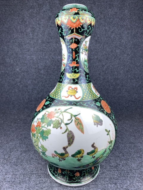 古玩陶瓷五彩花鳥蒜頭瓶拍賣，當前價格5000元