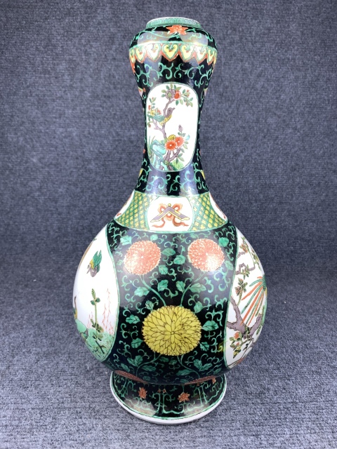 古玩陶瓷五彩花鳥蒜頭瓶拍賣，當前價格5000元