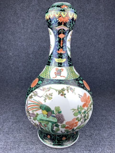 古玩陶瓷五彩花鳥蒜頭瓶拍賣，當前價格5000元