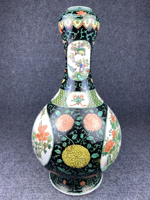 古玩陶瓷五彩花鳥蒜頭瓶拍賣，當前價格5000元