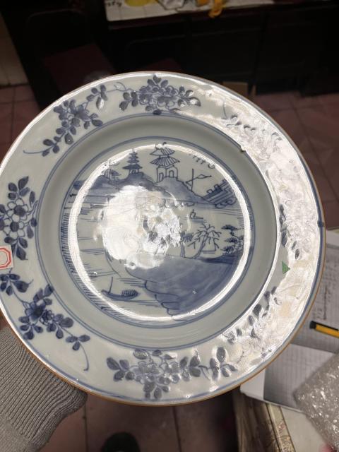 古玩陶瓷清康熙·青花山水人物花卉紋折沿盤拍賣,當前價格1688元