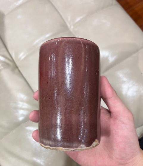 古玩陶瓷清晚紅釉筆筒拍賣,當前價格6800元