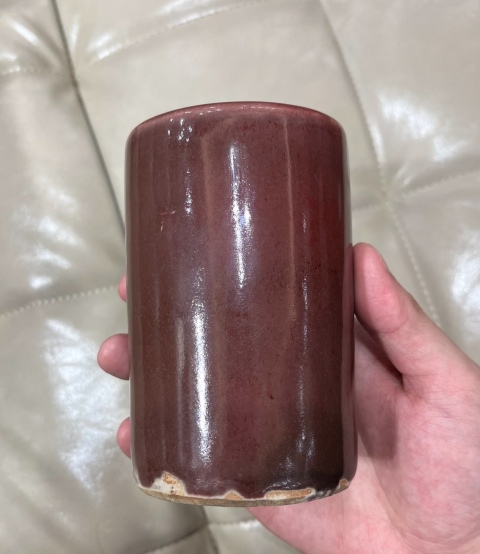 古玩陶瓷清晚紅釉筆筒拍賣,當前價格6800元