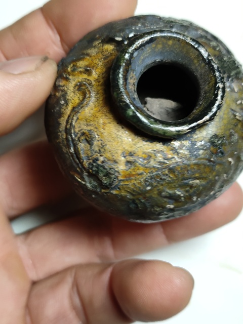 古玩陶瓷吉州窯綠釉龍紋水盂拍賣,當前價格1680元