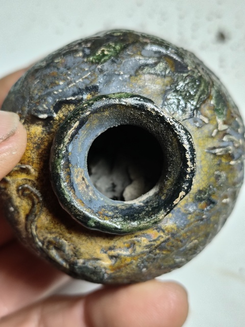 古玩陶瓷吉州窯綠釉龍紋水盂拍賣,當前價格1680元
