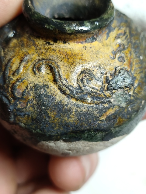 古玩陶瓷吉州窯綠釉龍紋水盂拍賣,當前價格1680元
