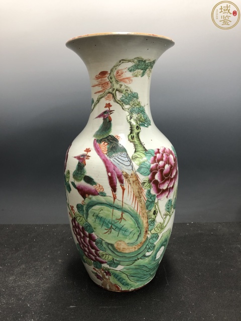 古玩陶瓷名家精品粉彩鳳求凰撇口詩文大瓶拍賣,當前價格3500元