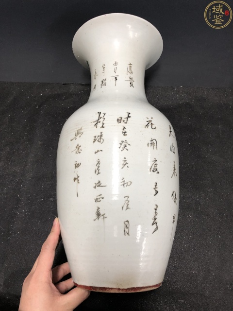 古玩陶瓷名家精品粉彩鳳求凰撇口詩文大瓶拍賣,當前價格3500元
