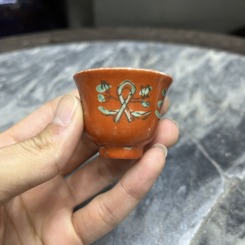 古玩陶瓷【民國·升值前景:珊 瑚 紅釉八寶小杯】拍賣,當前價格280元
