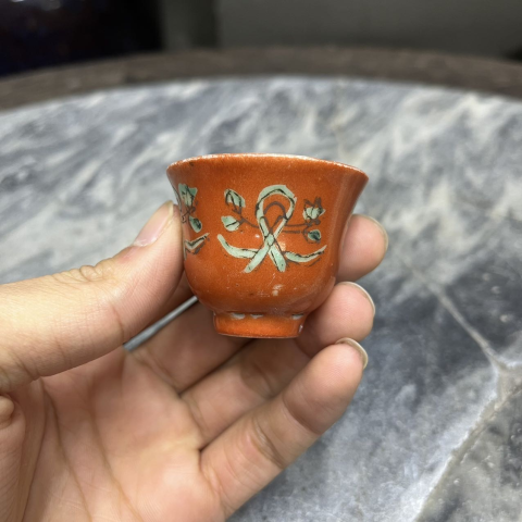 古玩陶瓷【民國·升值前景:珊 瑚 紅釉八寶小杯】拍賣,當前價格280元