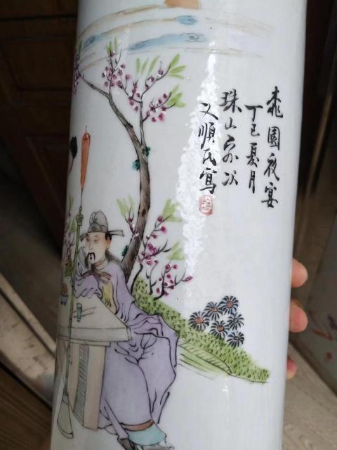 古玩陶瓷民國早期粉彩人物帽筒一對拍賣，當(dāng)前價(jià)格28000元