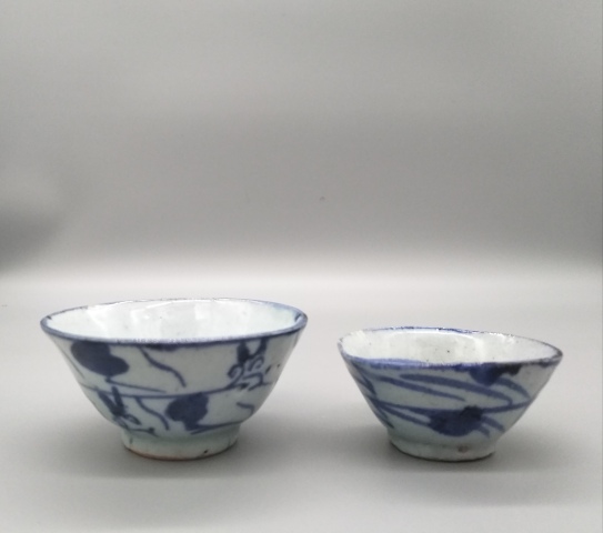 古玩陶瓷【清中期·如意靈芝紋青花杯一對】拍賣，當前價格488元